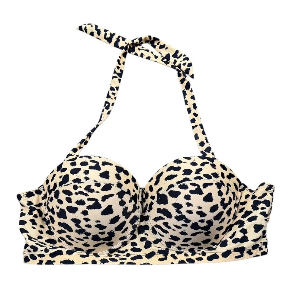 Cheetah Print Halter Bikini Top Padded‎ Underwire Adjustable Tie Size XXL 563